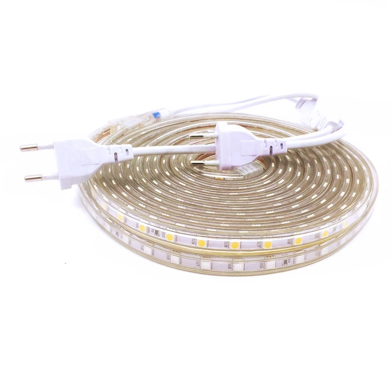 SMD 5050 Светодиодная лента AC220V наружная водонепроницаемая светодиодная лента 60 Светодиодный s/m гибкий светодиодный светильник с европейской вилкой 1 м 2 м 3 м 5 м 10 м 20 м