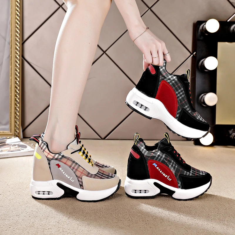 

Women's Casual High Platform Sports Shoes 2022 Spring Wedges Sneakers Chaussure Vulcanise Black Thick Bottom Comfortable Shoes