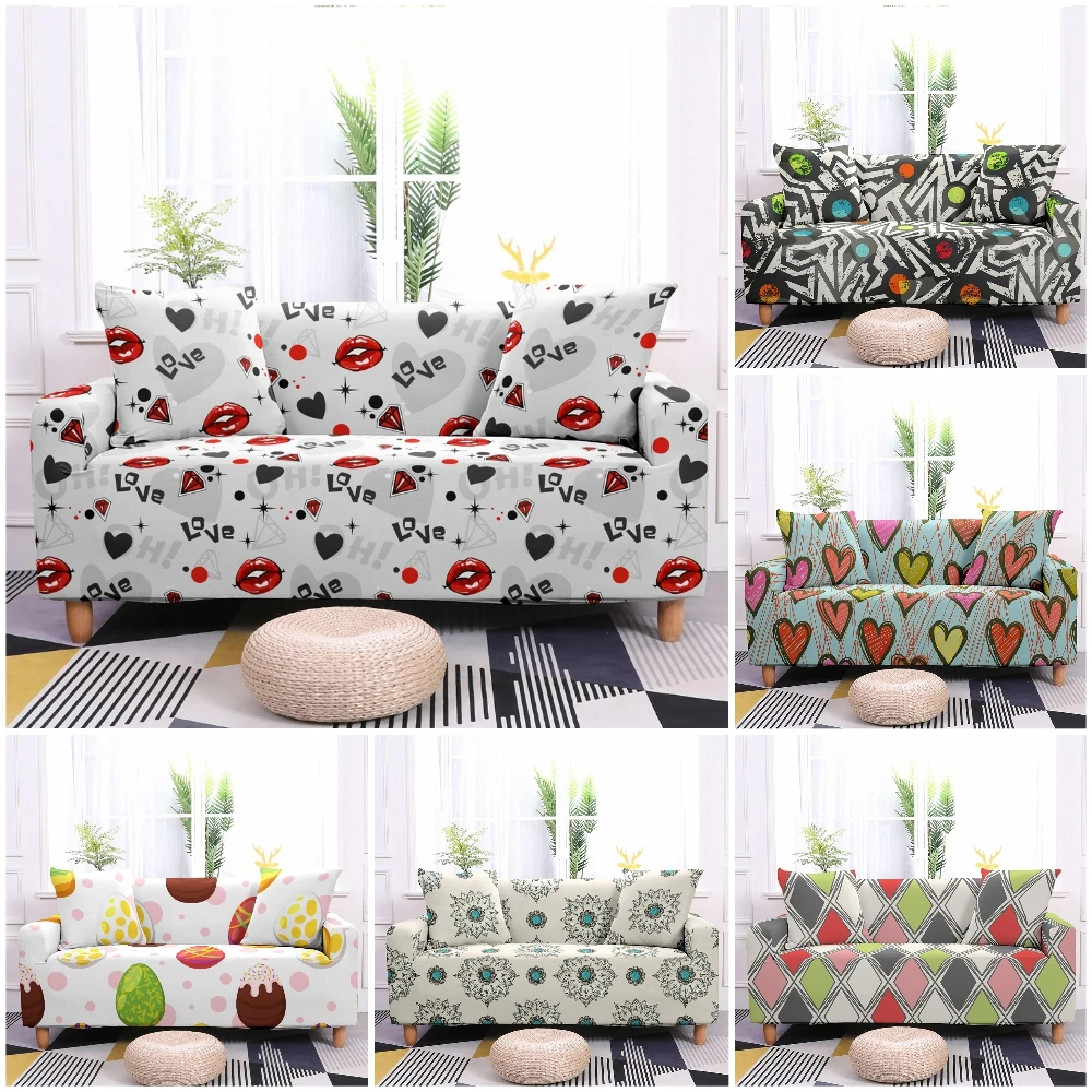 

Love Heart Printed Elastic Washable Sofa Cover for Living Room Sectional Couch Protective Cover Single Loveseat Sofa Slipcovers