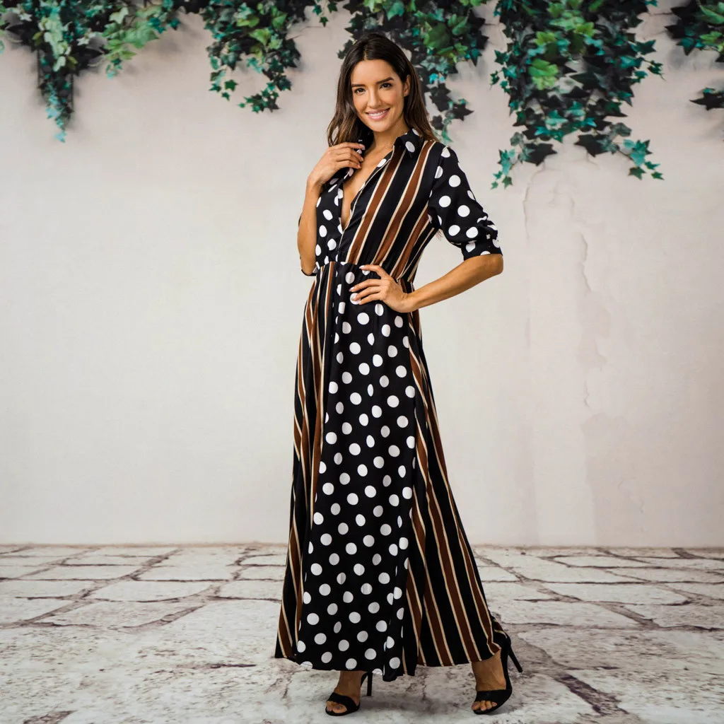 Женское длинное платье в горошек CHAMSGEND повседневное шифоновое Бохо с коротким