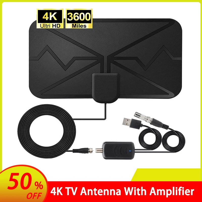 

4K 25DB с высоким коэффициентом усиления HD TV DTV коробка цифров ТВ антенны EU Plug 50 миль усилитель активная комнатная антенна HD плоский дизайн