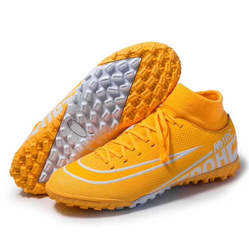 yellow turf sole Новые футбольные бутсы FG AG мужские футбольные бутсы детские футбольные бутсы тренировочные футбольные бутсы высокие спортивные кроссовки мужские s дропшиппинг - Цвет: yellow turf sole