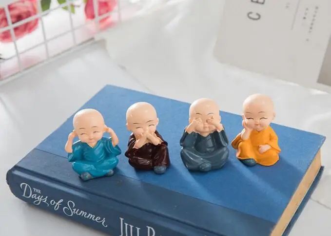4 шт. коллекция китайский смолы ремесло буддизм Xiao Shami маленький буддийский монах