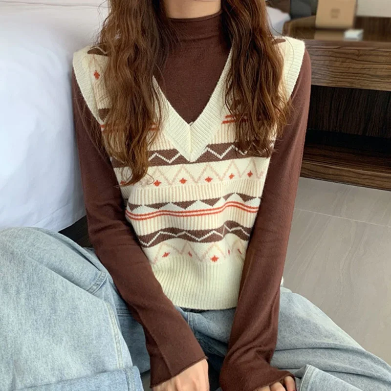 

2021 Autumn And Winter Vest Korean Version Of The V-neck No Button Loose Pullover Temperament Knitted Vest Outer Wea