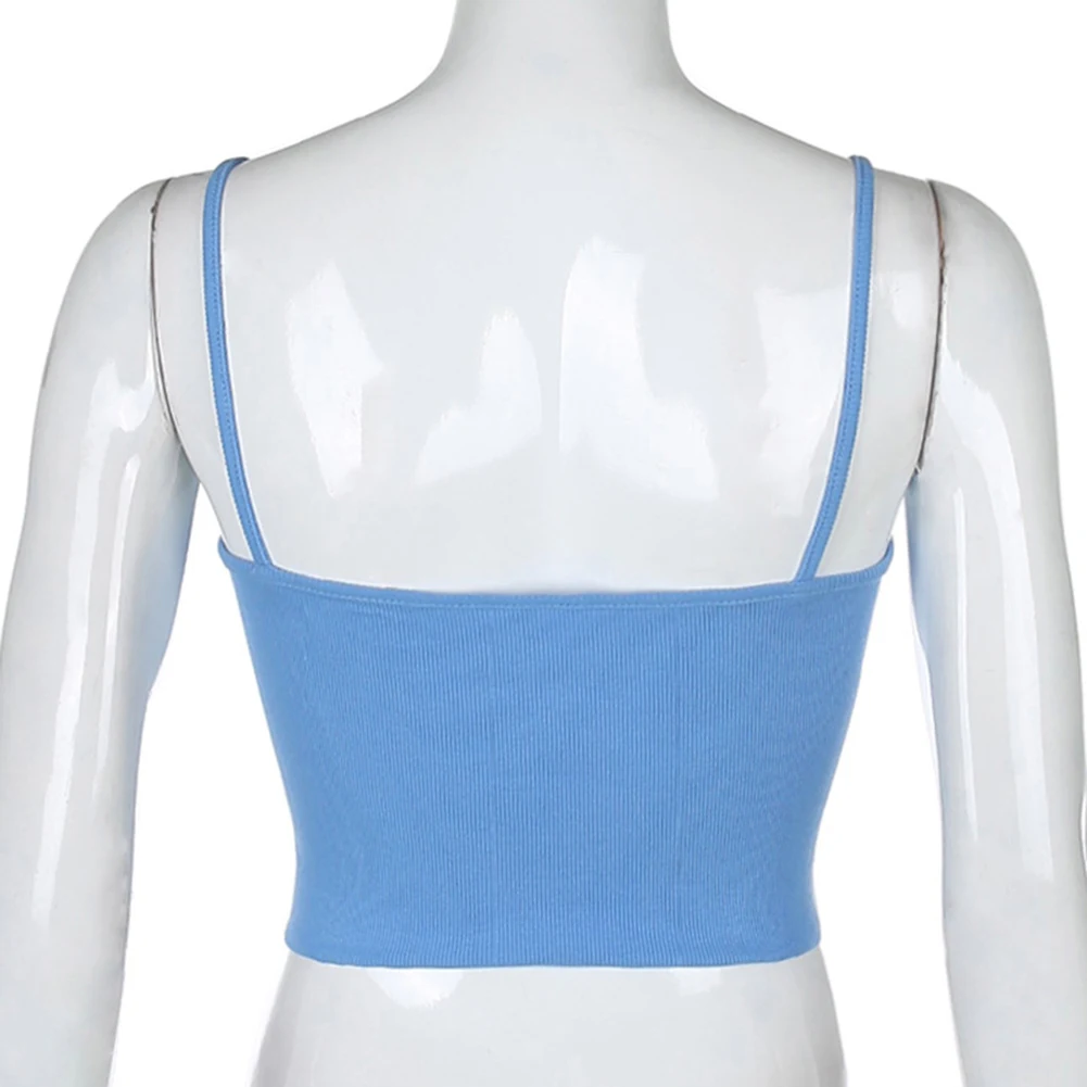 

2020 E-Girl Style Spaghetti Strap V Neck with Lace Cropped Tops Y2K Summer Fashion Ribbed Solid Backless Blue Cami Streetwear