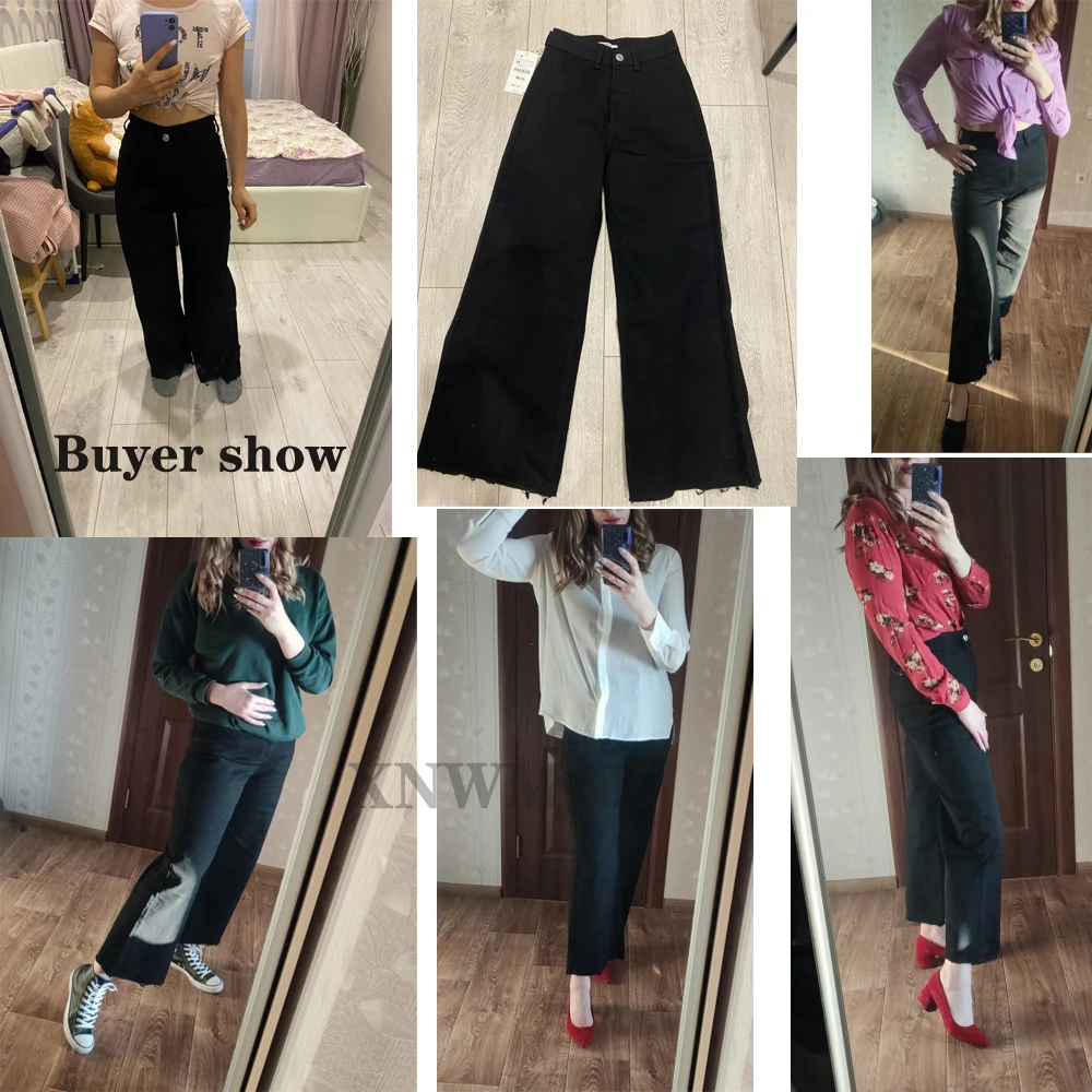 Женские широкие джинсы черные с высокой талией свободные винтажные уличные |