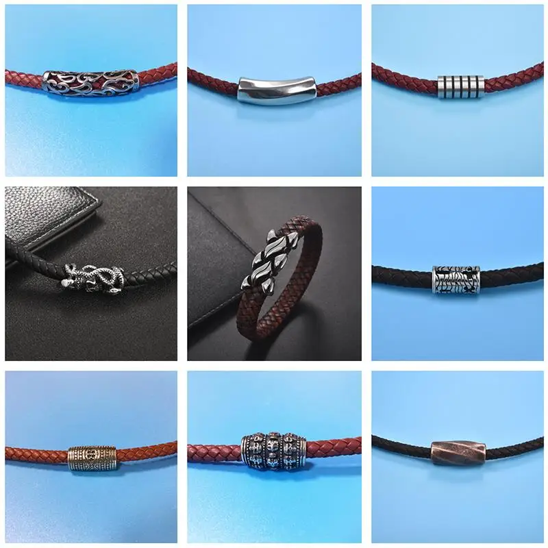 Кожаный шнур для браслета 8 мм из нержавеющей стали|Бусины| |