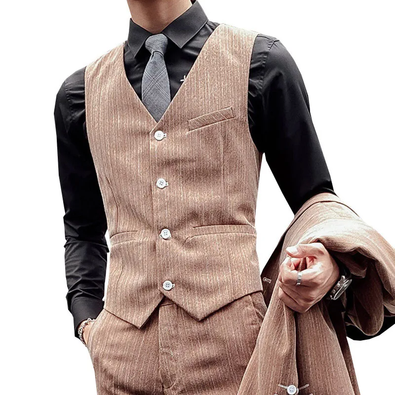 

The new men's vertical stripe suits autumn 2021 youth three-piece cultivate professional work suit