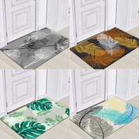 doormats green leaves feather welcome mat door mats anti slip flannel carpet kitchen rug for living room home decoration 4060cm