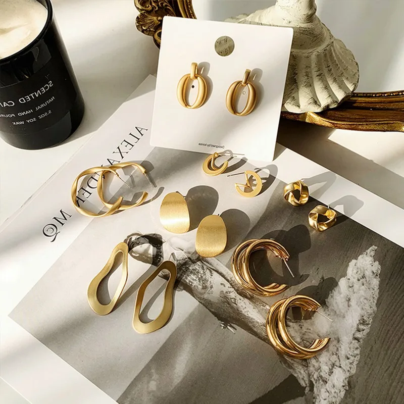 Женские винтажные серьги неправильной формы большие металлические золотого