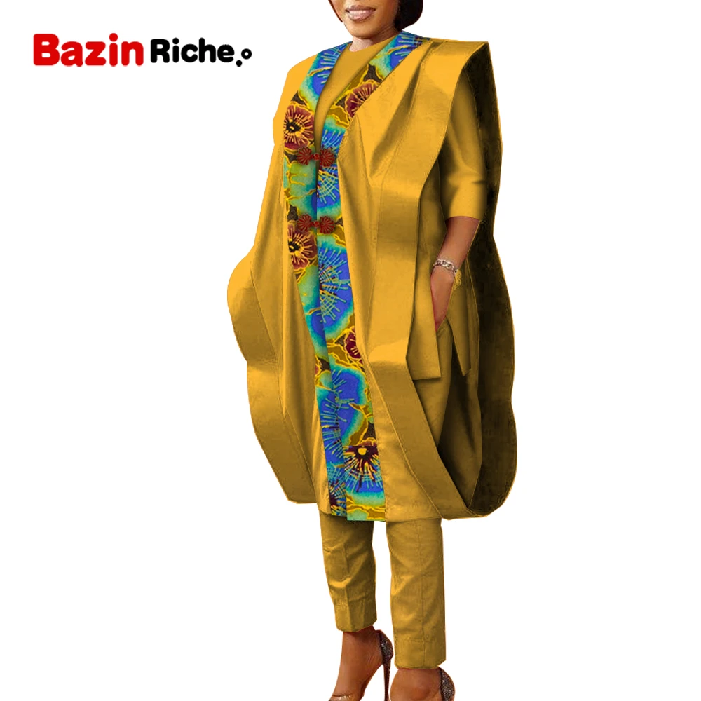 Женская одежда в африканском стиле топ рубашка халат и штаны комплекты Bazin Riche