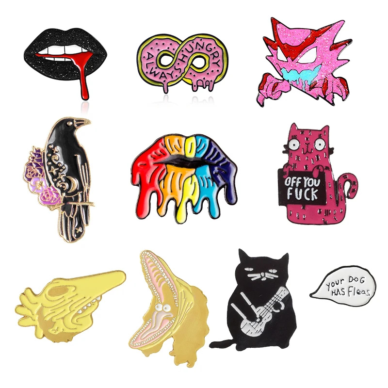 Милые кавайные эмалированные булавки в виде животных губ призрак радужные губы