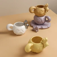 465ml cute large porcelain bear coffee mug with plate ceramic tea milk water cup and cake tray creative gift for women girls her
