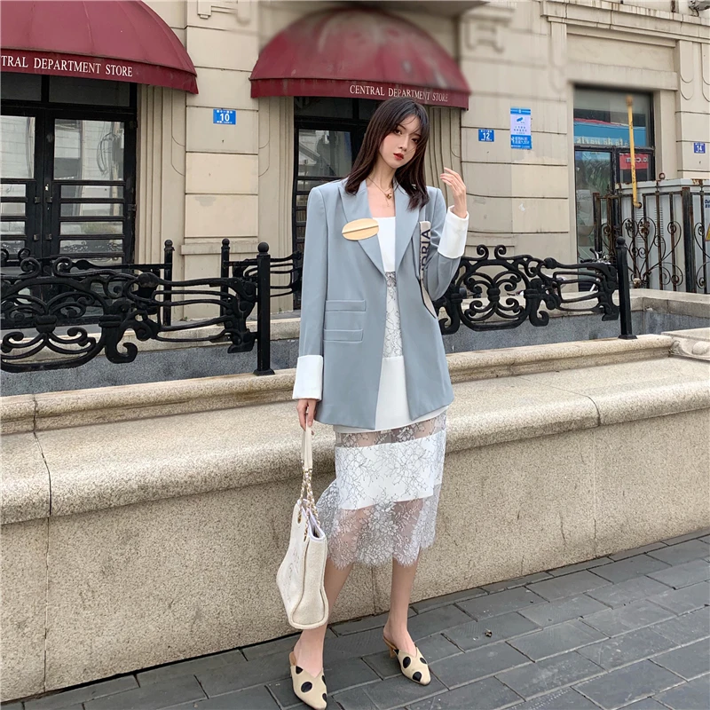 

Accessories Suits Blazer Women OL Stylish Jacket Coat Elegant 2021 New Full Sleeve Notched Collar Suits Blazer Office Ladies