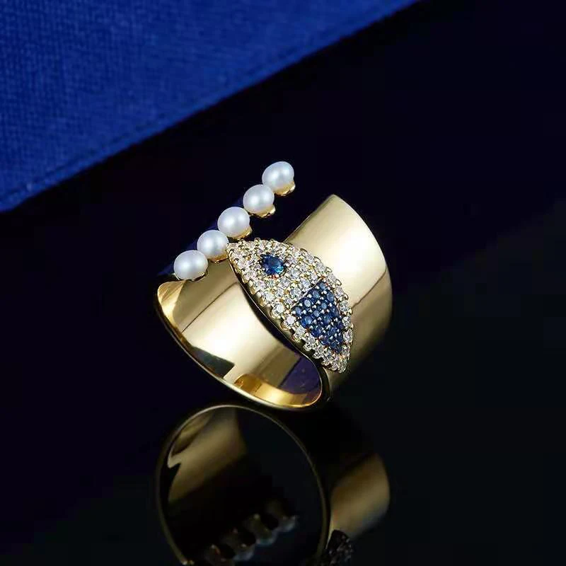 

Fashion High Jewelry Ring Lucky Fish Pearl Decoration Open Golden Ring Ladies Romantic Luxury Accessories Lucky Birthday Gift