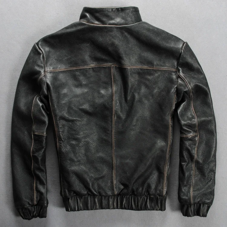 Мужская кожаная куртка приталенная двухцветная ручной работы из натуральной