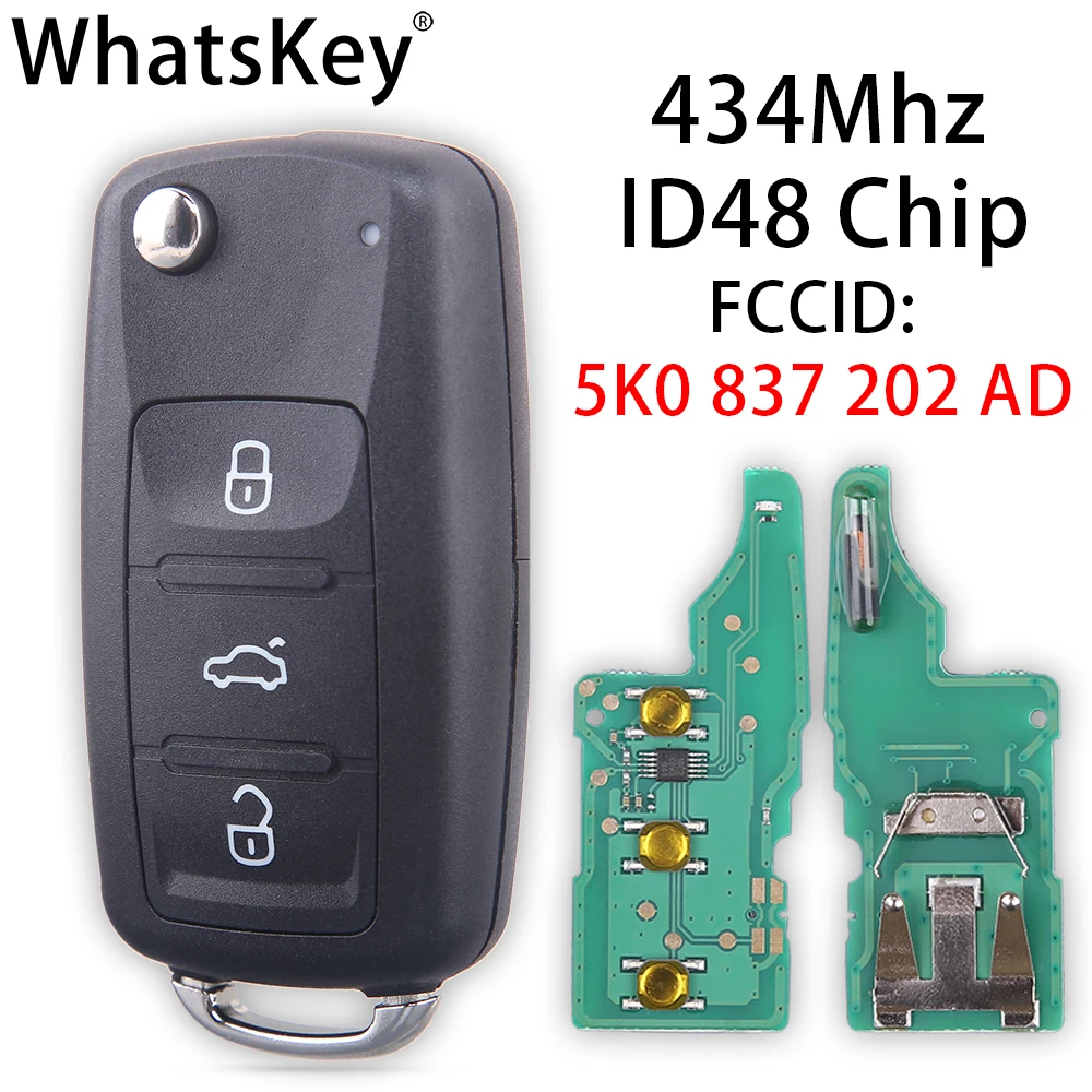 WhatsKey 3 кнопки дистанционного ключа автомобиля для Volkswagen VW Caddy Beetle Jetta EOS Passat Golf Polo