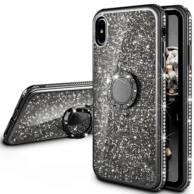 Black With Ring Мягкий чехол с блестками для huawei P20 P30 mate 10 20 30 Lite Pro P Smart Plus Honor 10i 20i 7X8X10 Lite Y6 Y9 кольцевой автомобильный держатель - Цвет: Black With Ring