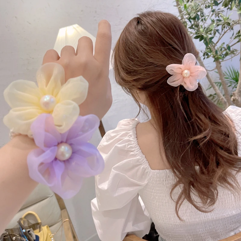 

New imitate Pearl Elastic Hair Bands Rubber Bands Horsetail Flowers Sweet Girls Hair Ring Rope scrunchies Circle Tie for Women