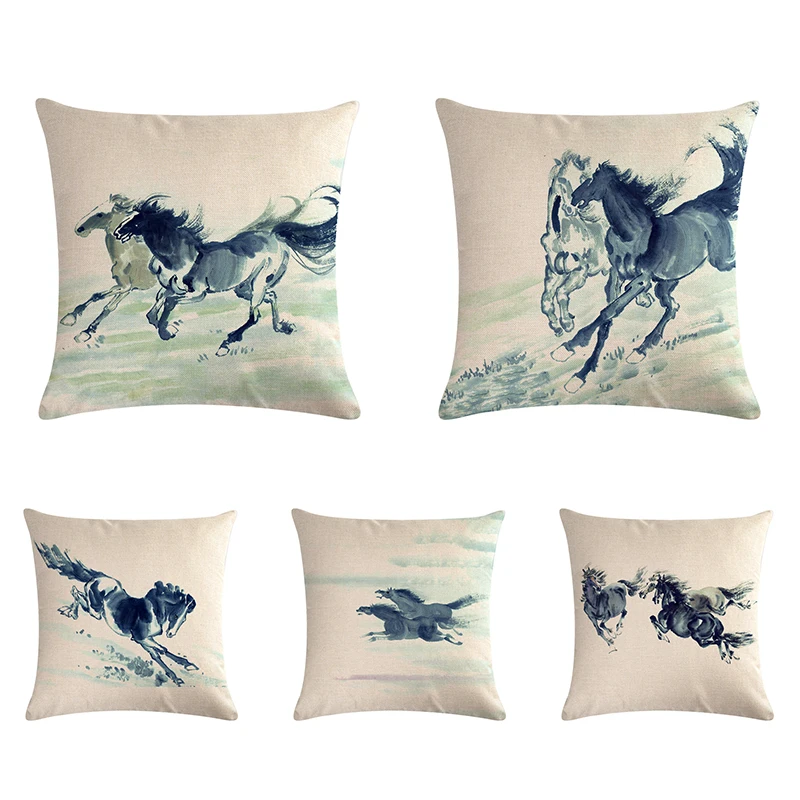 

Картина маслом лошадь Печать наволочка домашний Декор Диван Декор пледы наволочка 45x45 см китайская живопись тушью наволочка