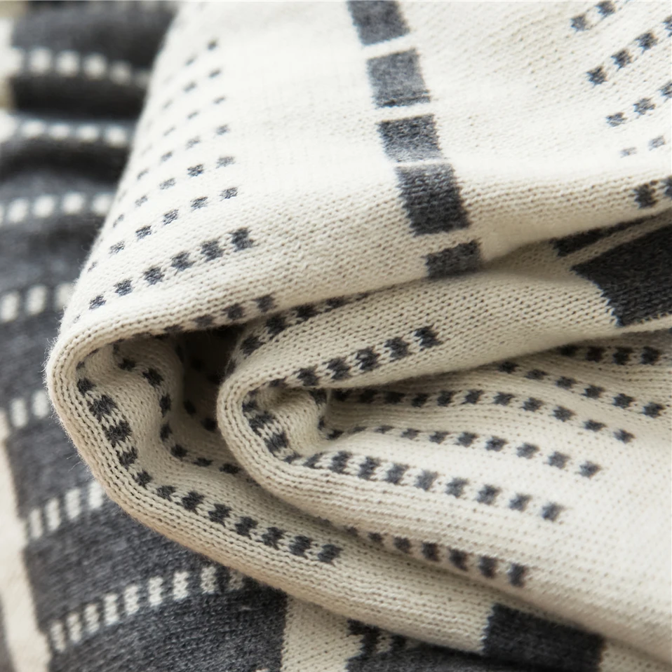 

REGINA Nordic Style Stripe Plaid Blankets Pure Cotton Tassels Design Knitted Texture Home Decoration Sofa Bed Soft Throw Blanket