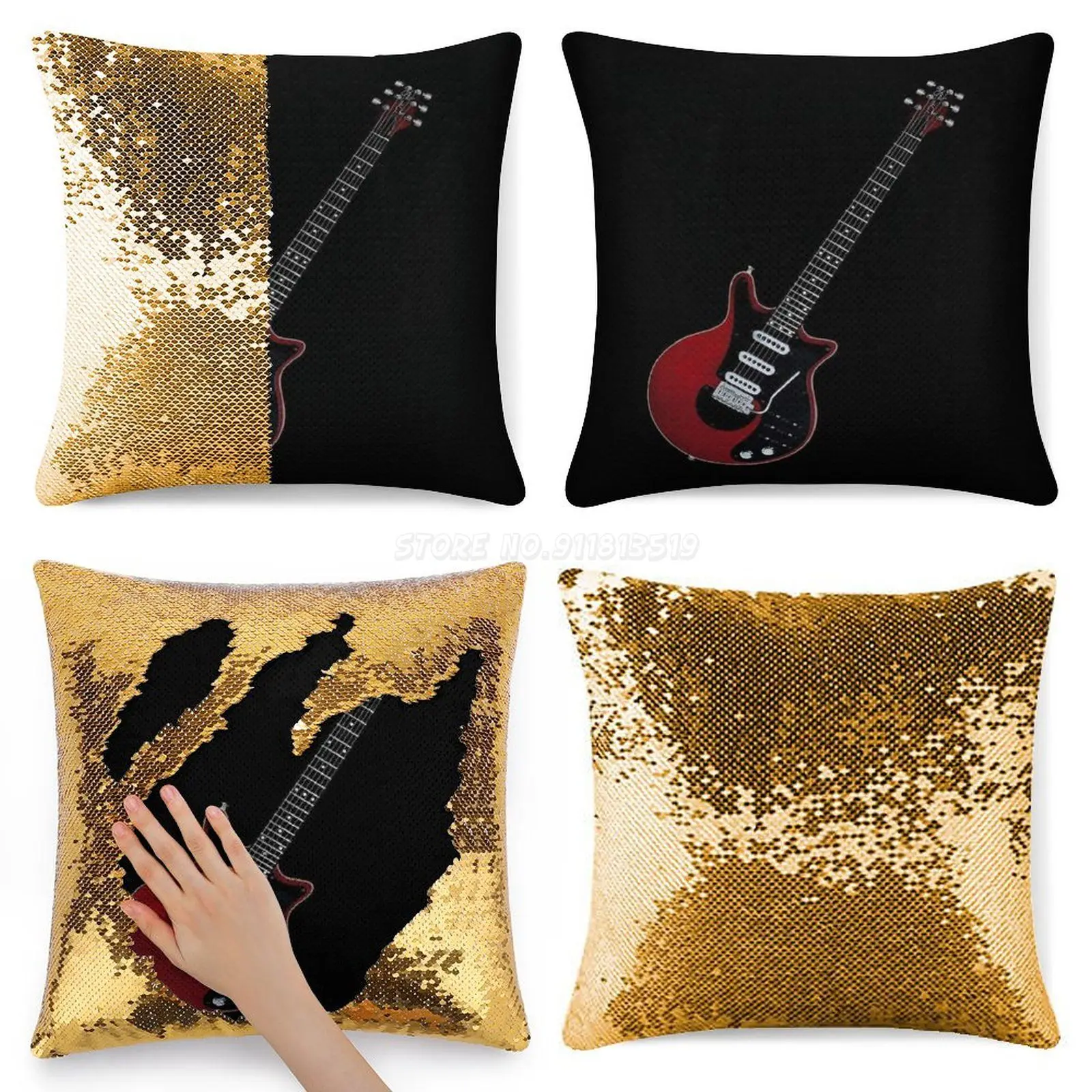 Brian May Sequin Pillowcase Magical Cushions Cover 40X40cm Mermaid Music Guitar Electric Acoustic Bass Amplifier Instr |