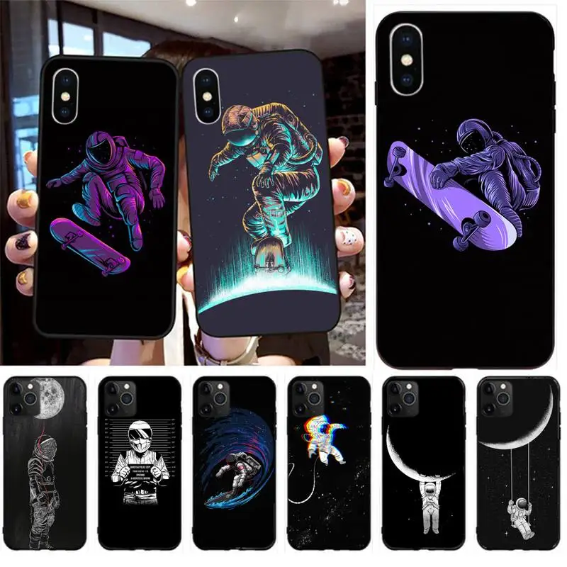 

Funny Space Astronaut Skateboard Phone Case For Iphone 6 6s 7 8 Plus XR X XS XSmax 11 12 Pro Mini Max