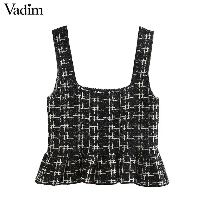 Женское элегантное платье vadim трикотажный клетчатый короткий топ без рукавов с
