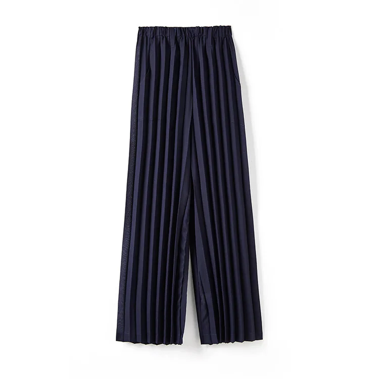 

LANMREM elastic waist gray solid color pleated long length straight casual all-match autumn pants for female fashion tide 2A1333