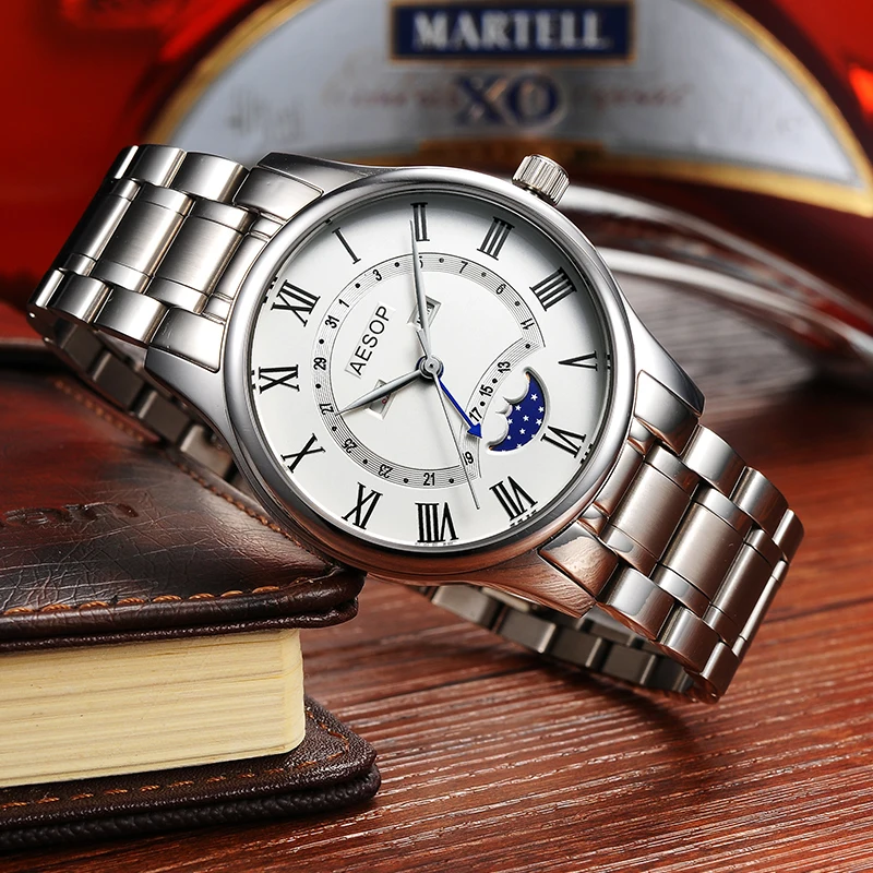 Мужские кварцевые наручные часы Aesop водонепроницаемые из нержавеющей стали с