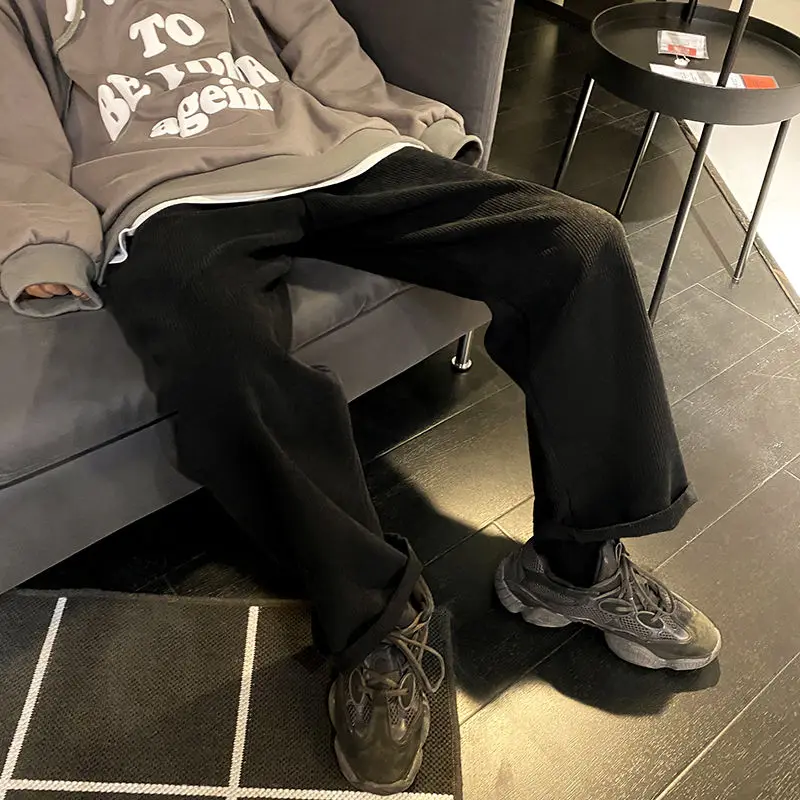 

2020 Men's Thickening Corduroy Fabric Wide Leg Pants Baggy Loose Trousers Cargo White Casual Pants Streetwear Sweatpants M-2XL