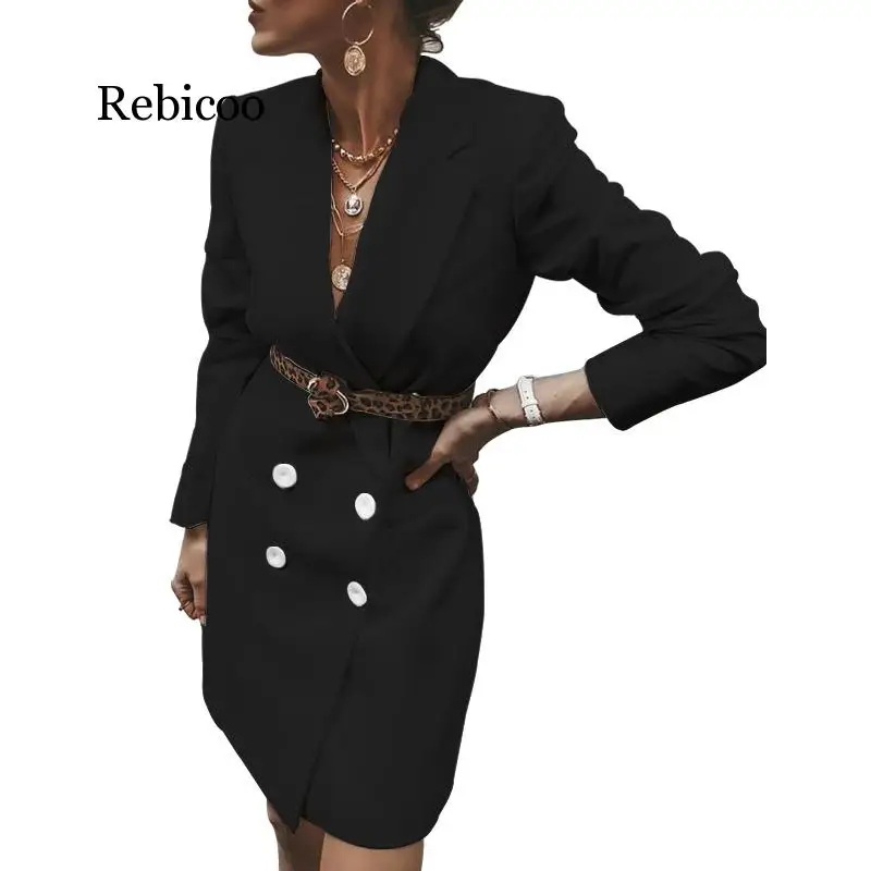 

Echoine women's jacket Fashion wild long casual suit autumn winter female blazer tweed white black coat elegant office lady