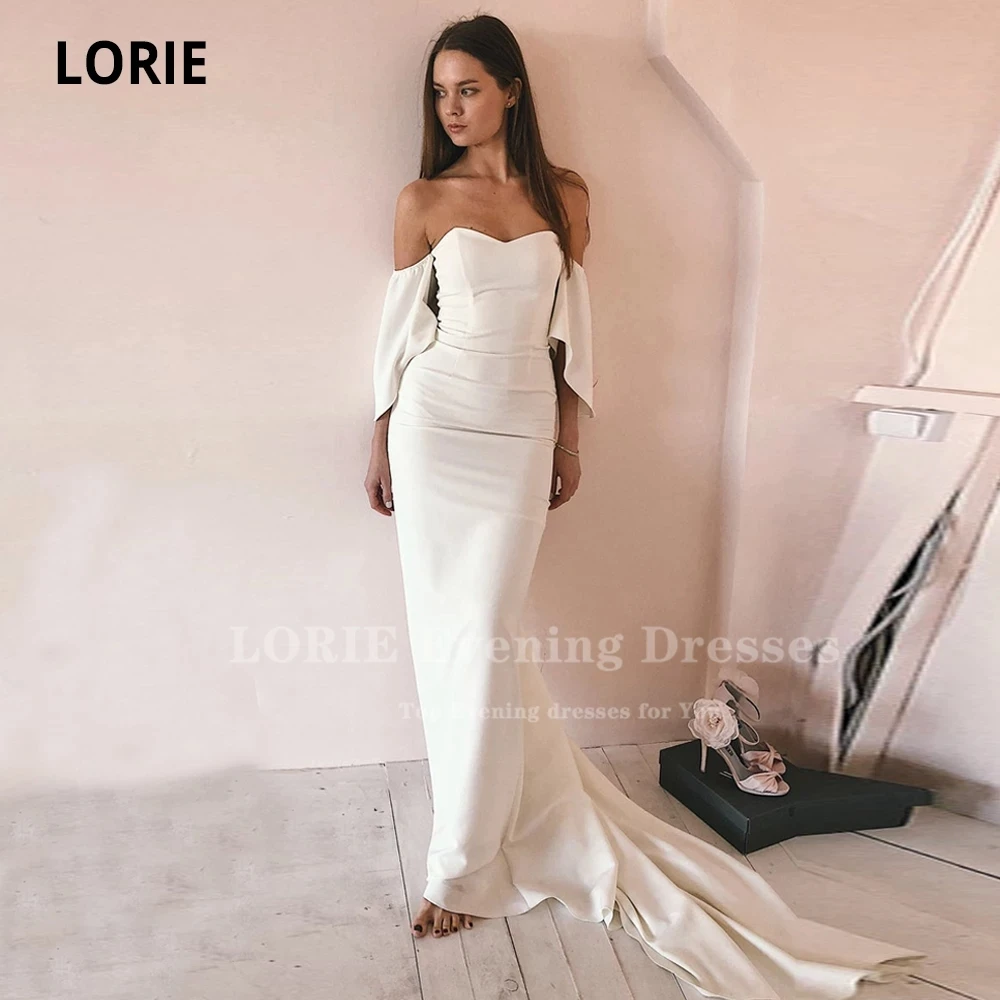 

LORIE Sweetheart Mermaid Wedding Dresses 2021 Vestido De Noiva Short Sleeves Satin Simple Design Cheap Bride Dresses Court Train