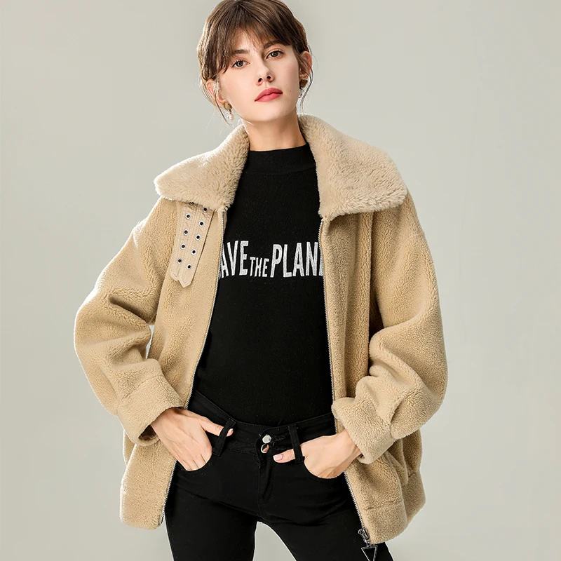 2020 Real Wool Fur Coat Female Thick Warm Winter Women Camel Sheep Shearing Jacket Outerwear manteau femme YQ398 | Женская одежда