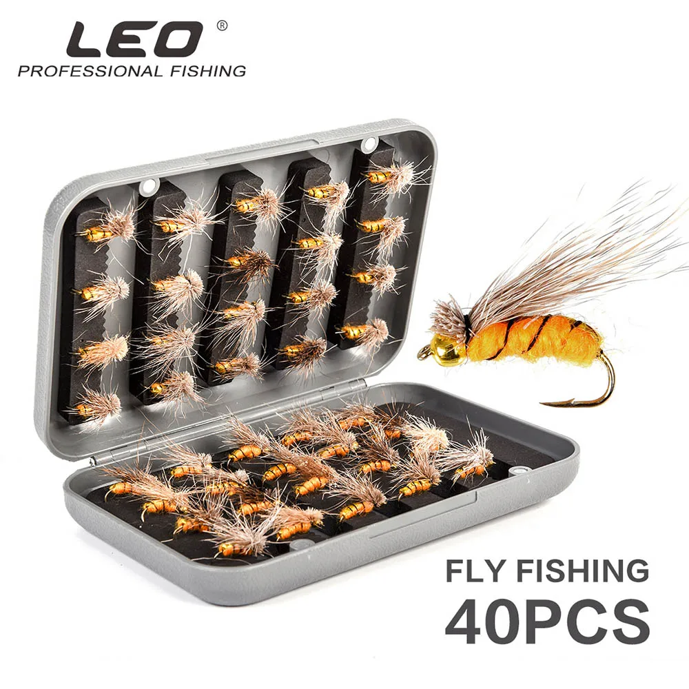 

LEO 40Pcs/box Insect Bait Lure Bee Fly Hook Trout Artificial Fishing Lures Outdoor Fishing Insects Baits Lure Set Fly Flie Combo