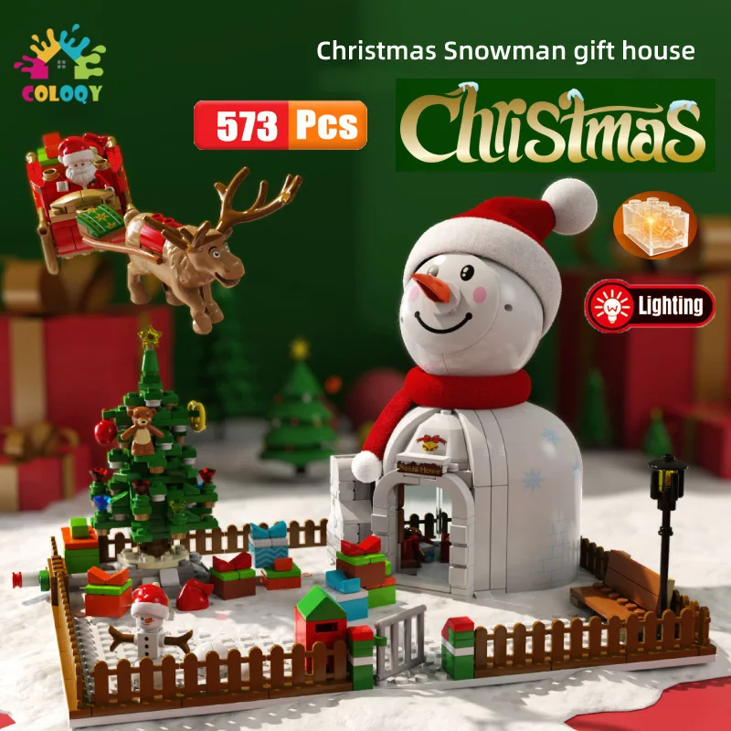 

Disney 573pcs Snowman House Building Blocks Christmas Tree Bricks Santa Claus Mini Action Figures Light Toys For Children Gifts
