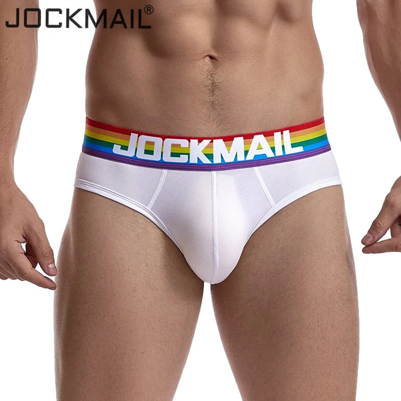 Трусы брифы JOCKMAIL мужские дышащие удобные трусы в радужную полоску нижнее белье
