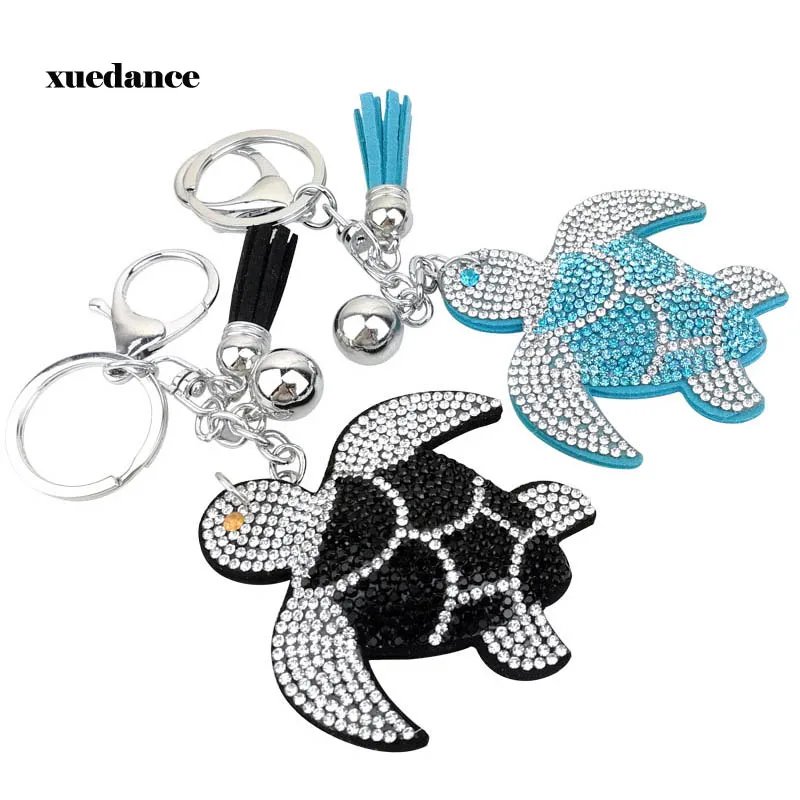 

Fashion Cute Turtle Tortoise Shape Car Keychain Handbags Rhinestone Crystal Animal Metal Pendant Accessories Key Rings Gift