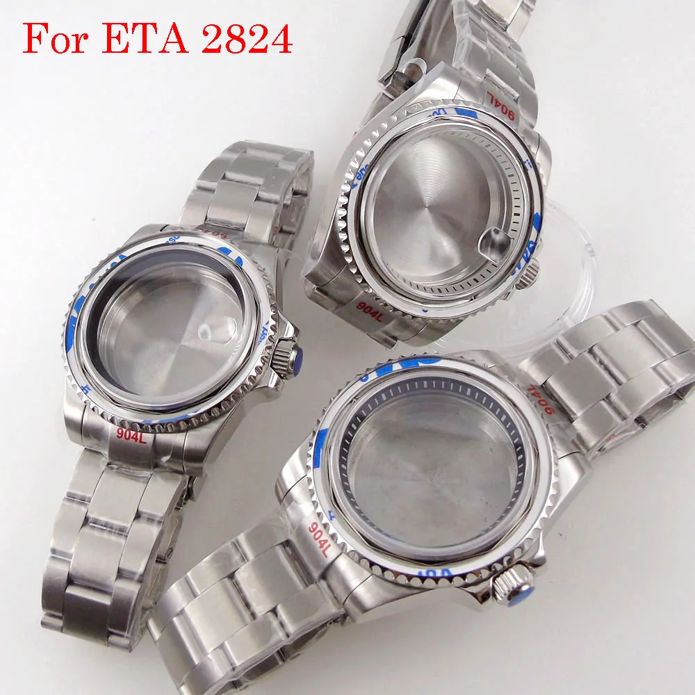 Wristwatch Parts 316L Stainless Steel 40mm Watch Case Sapphire Glass For ETA 2824 Automatic Movement With 3 Colors Chapter Ring