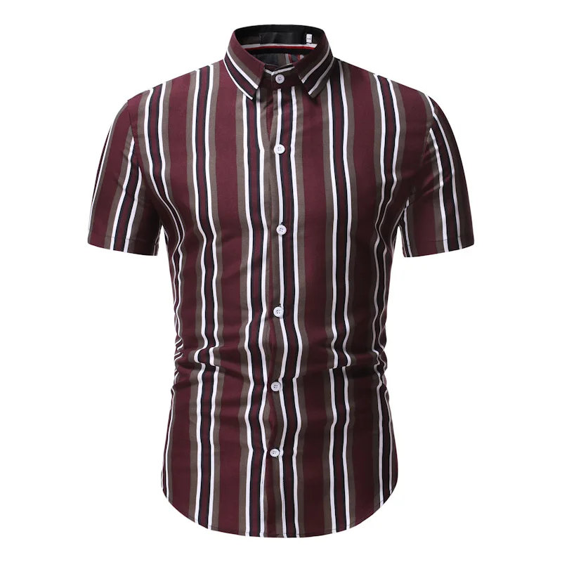 

2021 summer new thin short-sleeved shirt large size casual men's European size striped shirt