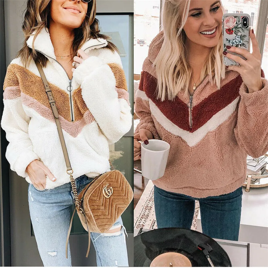 

Женский теплый флисовый пуловер на молнии, с длинным рукавом