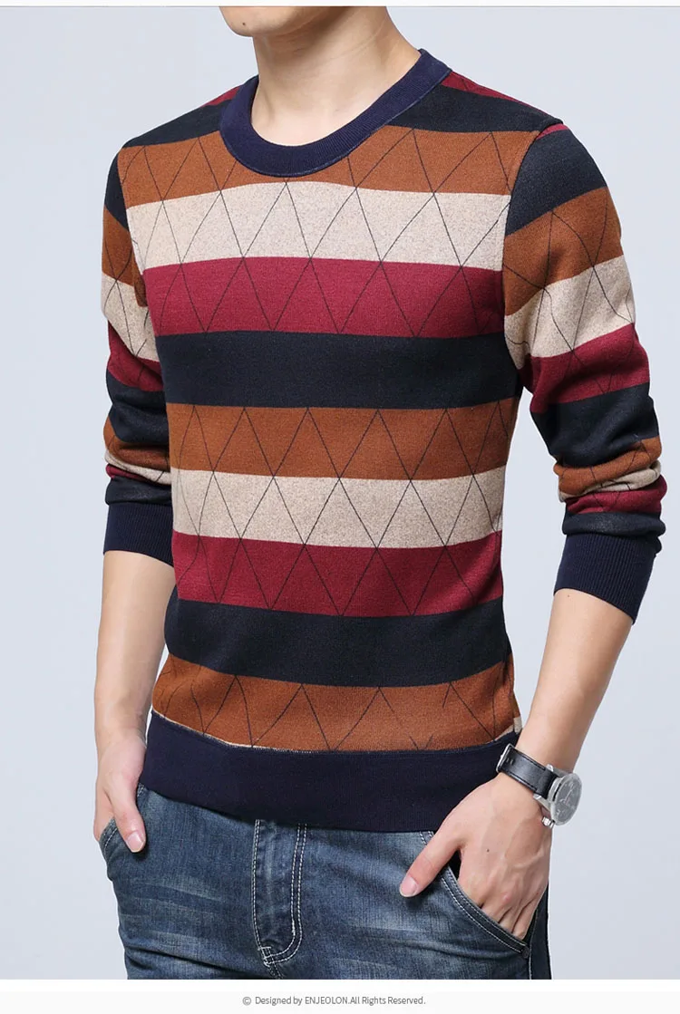 

2021 New Fashion Brand Sweater Mens Pullover Striped Slim Fit Jumpers Knitred Woolen Autumn Korean Style Casual Men Clothes