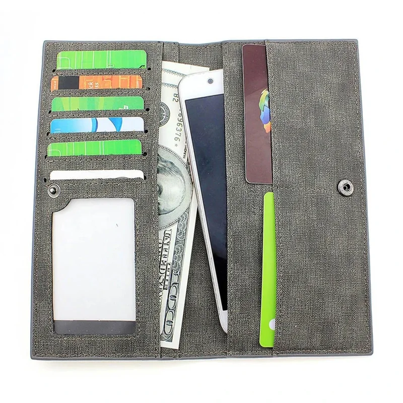 Personalized Custom Long Section Grey Bifold Slim Leather Women's Wallet Engraving Picture Purse Money Clip Mother's Day Gift