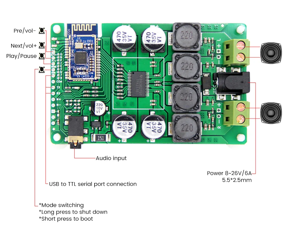 AIYIMA Amplificador Audio TPA3118 Bluetooth усилитель плата 2x30 Вт стерео мини усилитель домашний усилитель мощности Aux вход домашний кинотеатр