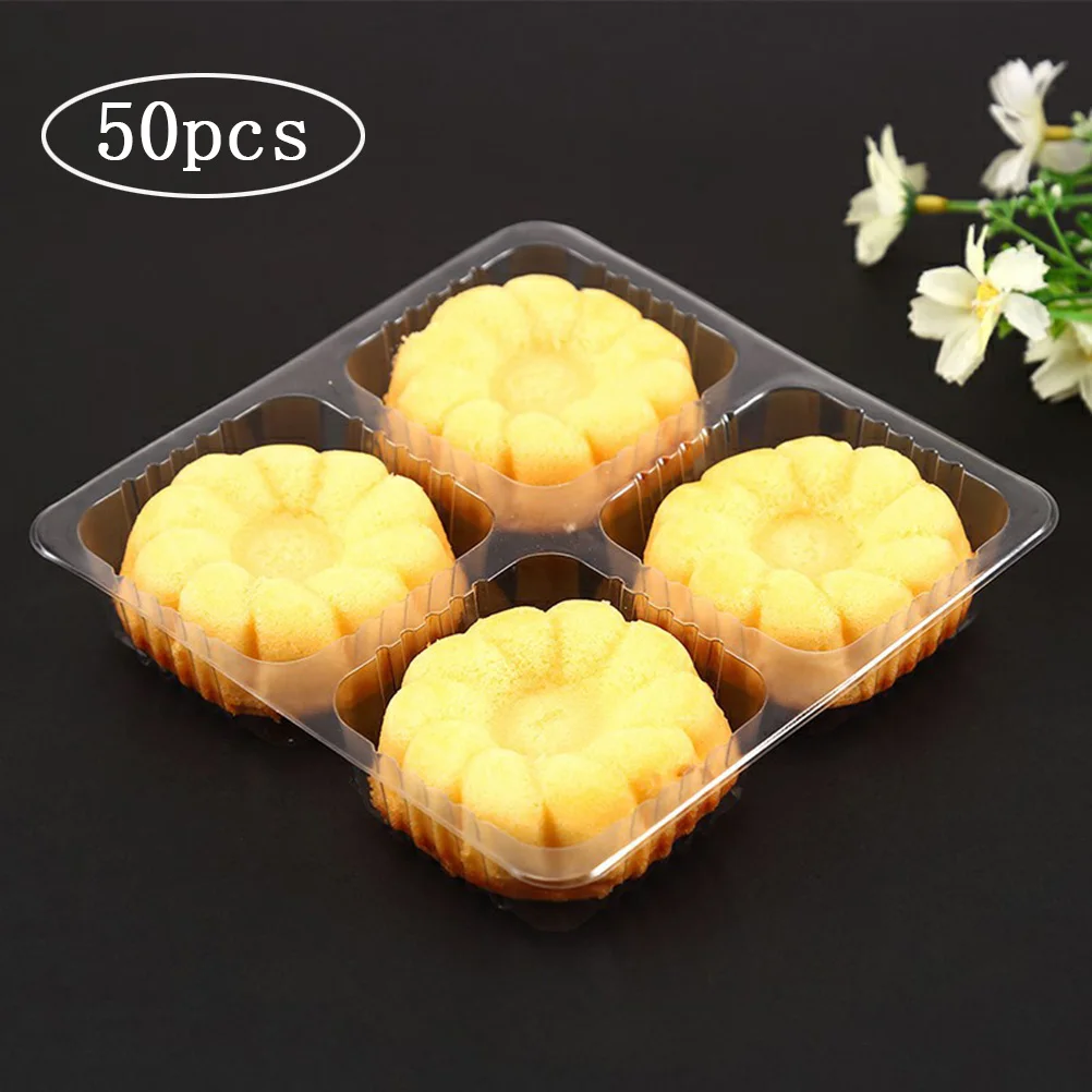 50 шт 4 полостей пластиковая упаковочная коробка для капкейков квадратный лоток