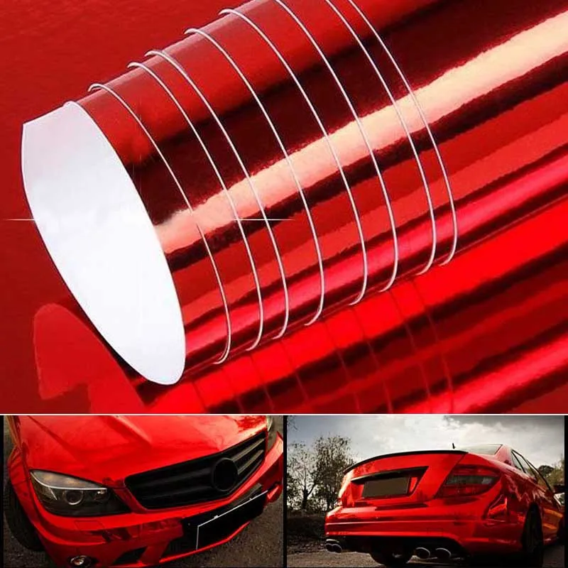 5meters Red Chrome Covering Film Car Stickers Vinyl Wrap Motorcycle Wrapping Foil Cricut Body Decal Auto Carbon Fiber Air Wrap