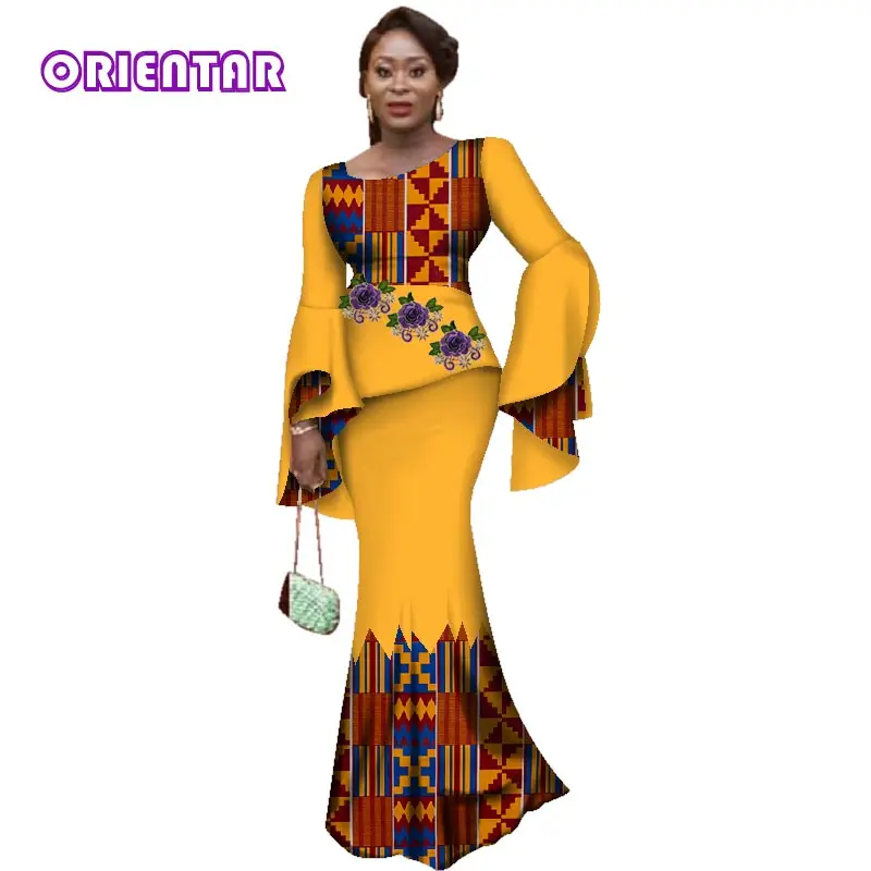 Комплект из 2 предметов с юбкой и аппликацией базин богатая африканская одежда