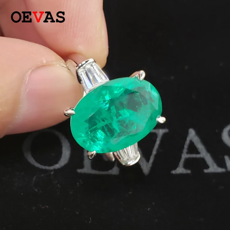 

OEVAS 100% 925 Sterling Silver 10*14mm Oval Synthetic Emerald Wedding Rings For Women Sparkling Engagement Party Fine Jewelry