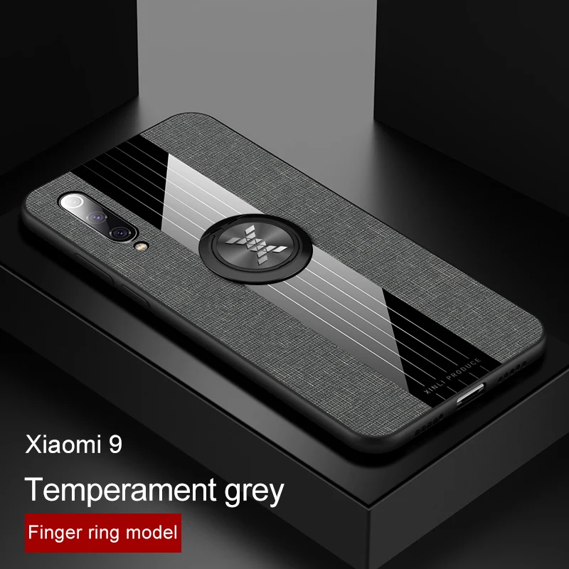 Gray With Ring Для Xiaomi Mi 9 чехол Роскошный тканевый Чехол ударопрочный жесткий чехол для xiomi Xiaomi Mi 8 Lite 9 SE 9T чехол для телефона металлический держатель кольца - Цвет: Gray With Ring