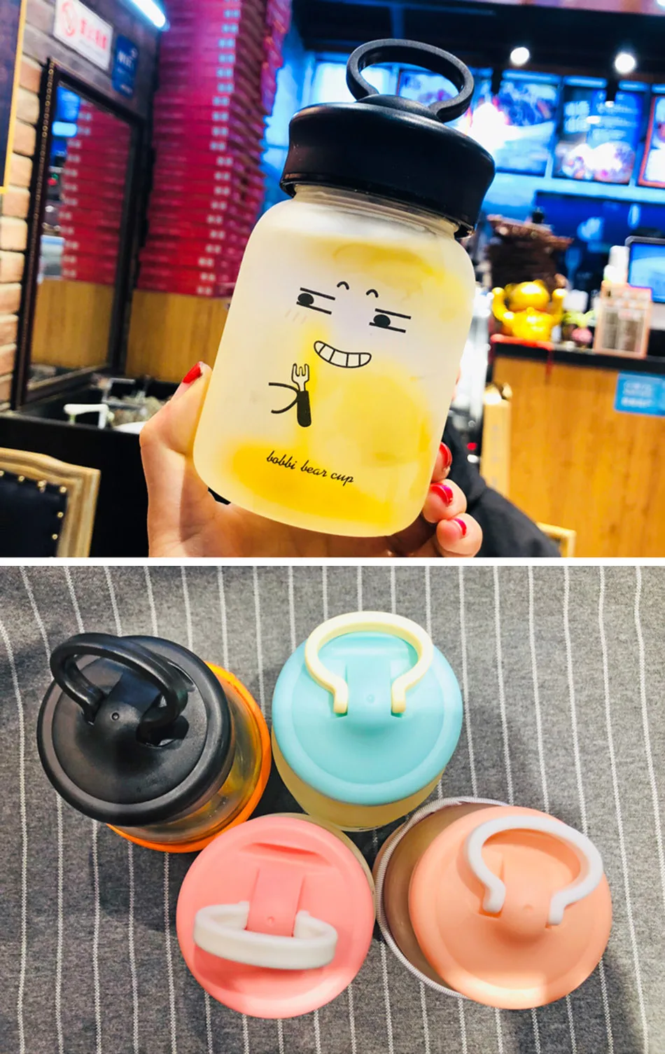 Kawaii стеклянная бутылка для воды, портативная чашка с милым медведем, чайное ситечко, герметичная Питьевая Бутылка для девочек, студентов, детей